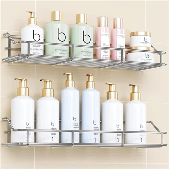 Adhesive Shower Caddy Shelf Shower Wall Organizer,Large Capacity Bathroom - Picture 2 of 7